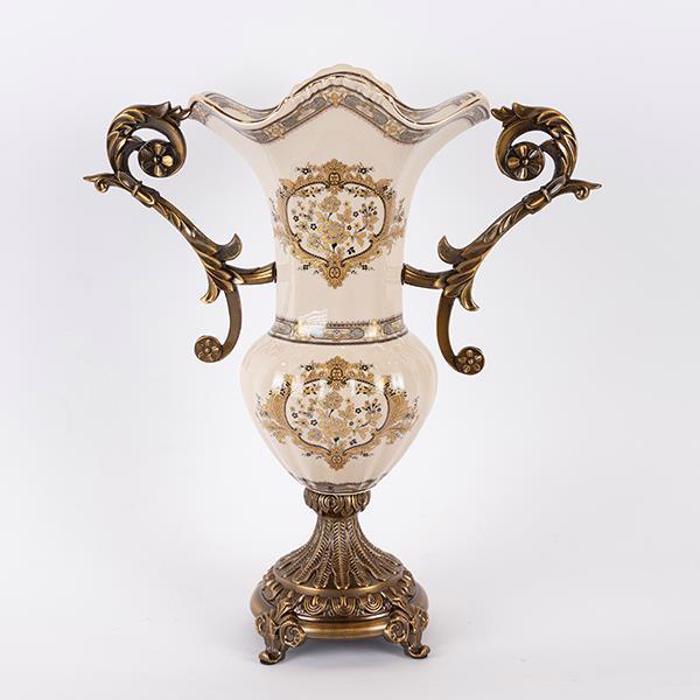 ESTHETI home Bazo Porselanis Lefko me Xrusa Louloudia 36x16x43cm 752-21030